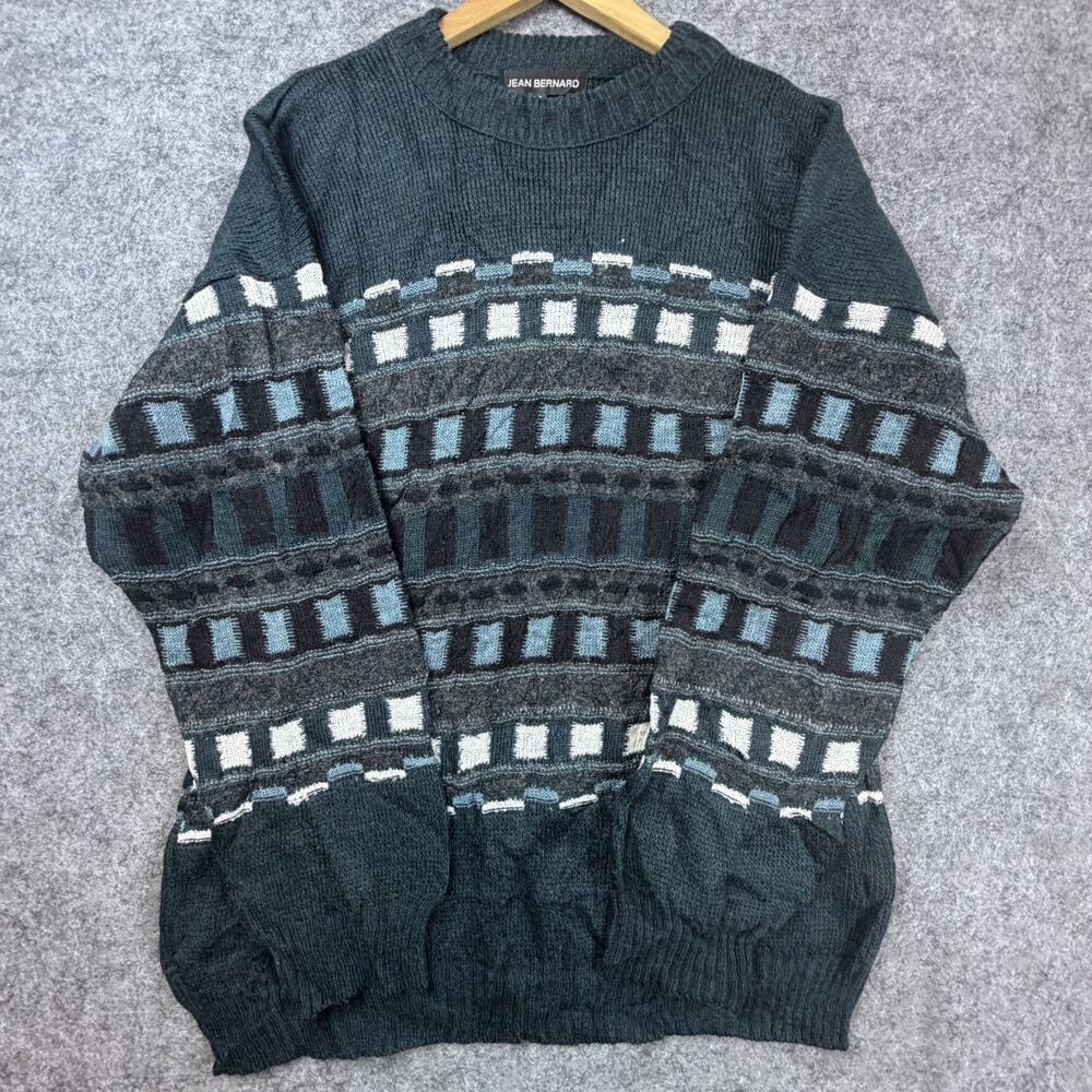 Vintage Jean Bernard Sweater Womens Large 90s Dad Cozy Retro Geometric Knit